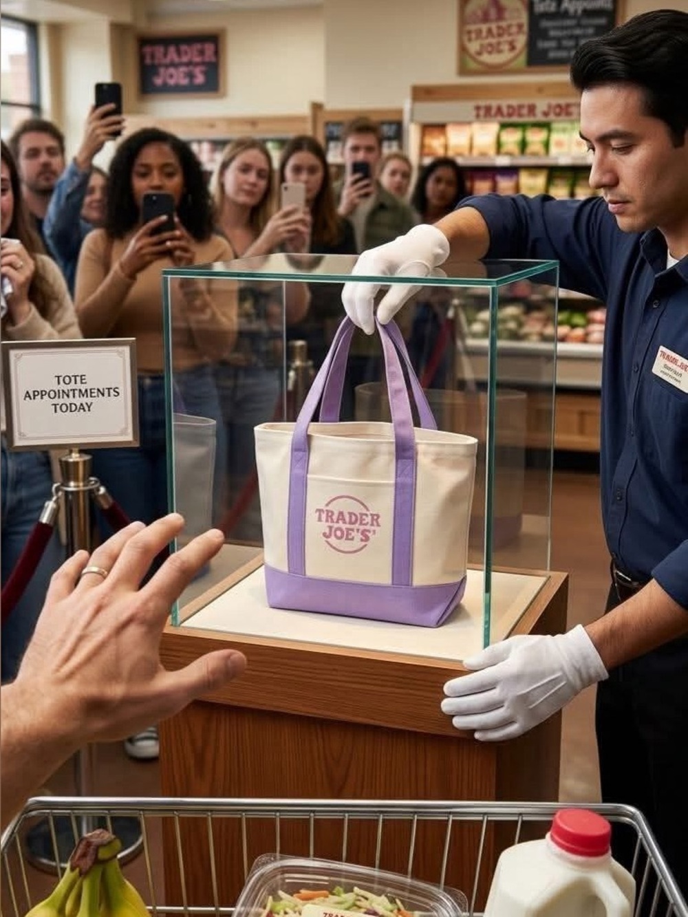 Trader Joe’s Mini Tote Canvas Bag, Lavender, Embroidered, NWT.